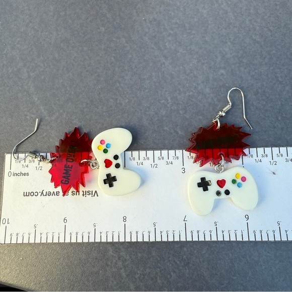 Playful Video Game Nintendo Controller 'Game Over' Acrylic Earrings - Picture 3 of 5